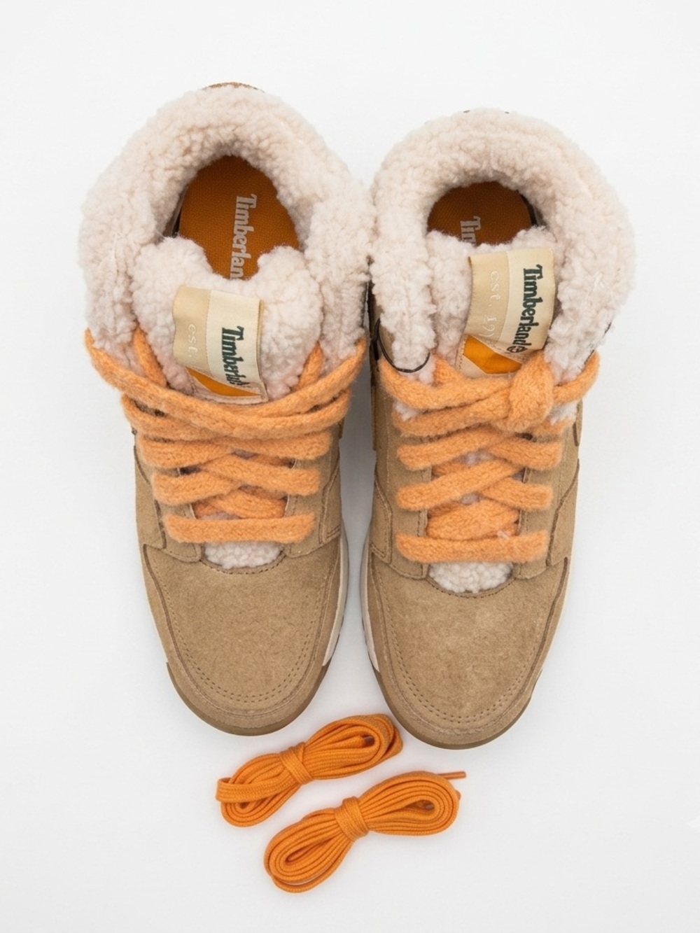 Timberland Retro Swift Sherpa Suede Womens Size 8.5 Beige Orange Sneaker Boots - Picture 6 of 6